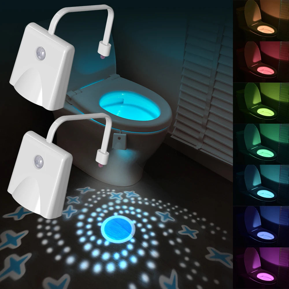 Projection Toilet Night Light USB Waterproof Human Sensing Washroom Light Colorful Projection Foot Lamp for Home Bathroom Decor