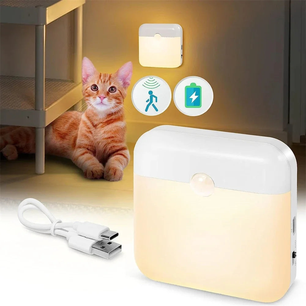 LED Night Light, Human Motion Sensor Lamp USB C Rechargeable Closet Light, Wireless LED  Wall lamp For Stairs Closet Kitchen Bed