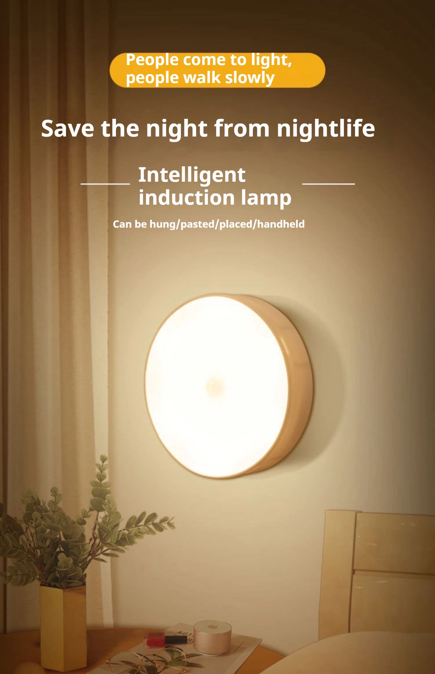 LED Smart Human Body Sensor Night Lamp Emergency Automatic Lighting USB Charging Wireless Magentic Suction Use Night Light