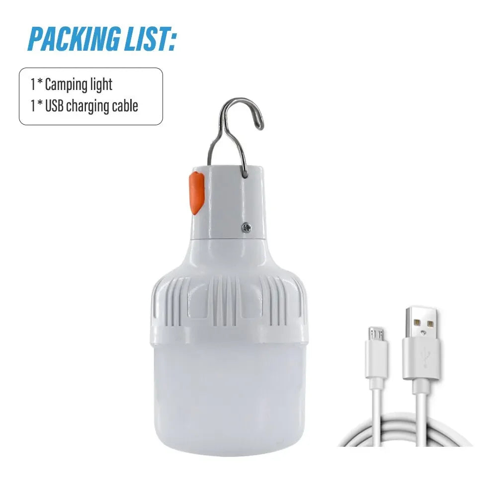 2PC Camping Brightness Light Portable Rechargeable Dimmable LED Bulb Outdoor Tent Light Emergency Night Light with Hook