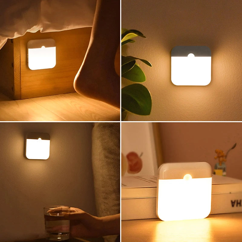 LED Night Light, Human Motion Sensor Lamp USB C Rechargeable Closet Light, Wireless LED  Wall lamp For Stairs Closet Kitchen Bed