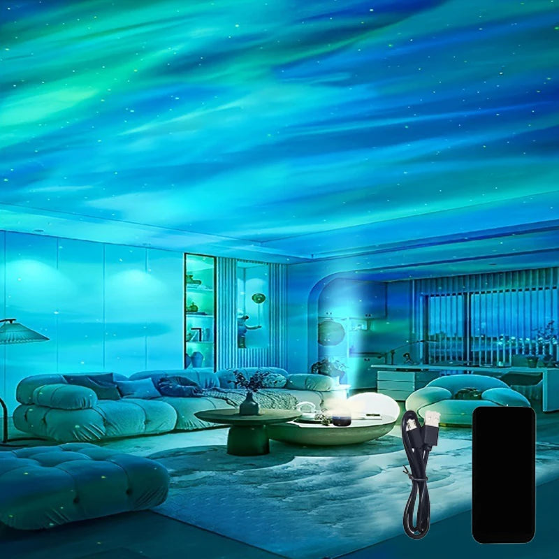 Star Projector USB 5V Aurora  Galaxy Night Light 360° Rotating with Remote Control Ocean Wave Northern Light Bedroom Party KTV