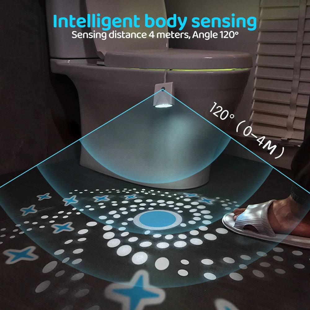 Projection Toilet Night Light USB Waterproof Human Sensing Washroom Light Colorful Projection Foot Lamp for Home Bathroom Decor